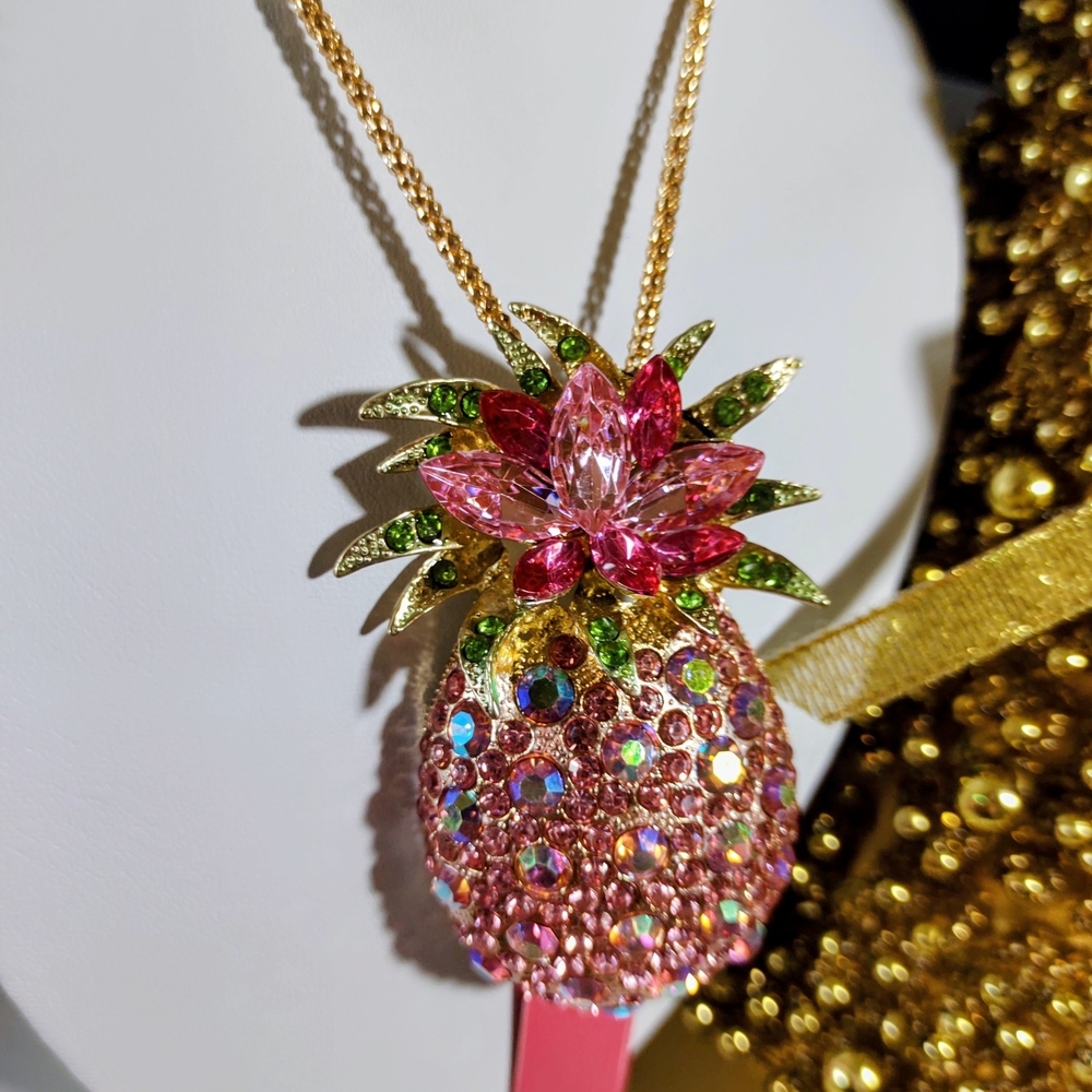 Betsey Johnson Pink and Green Crystal Pineapple Necklace